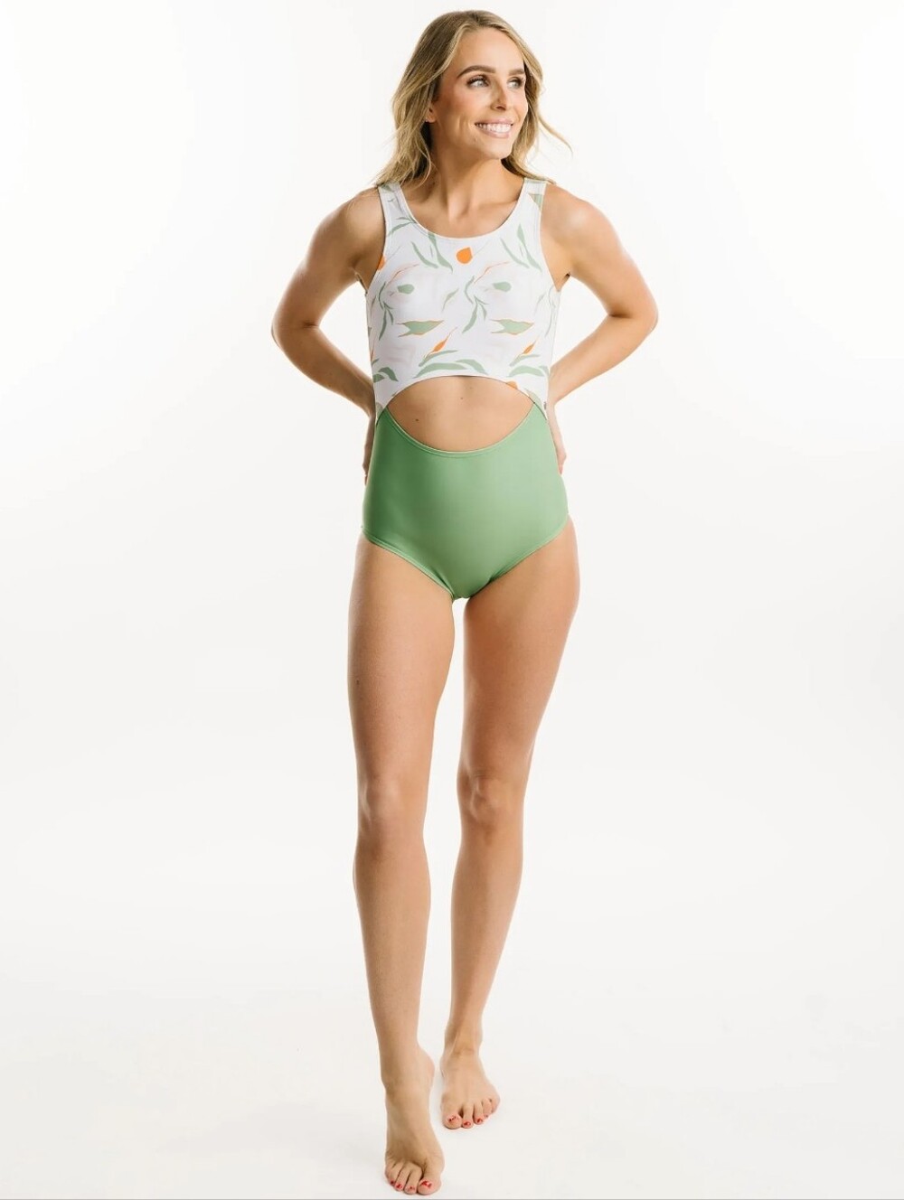 NWT Zyia Green Tropical Open Core One-piece Swimsuit